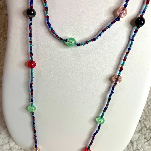 Long Layering Seed Beaded Glass Colorful Necklace IT GLOWS! - Picture 3 of 8